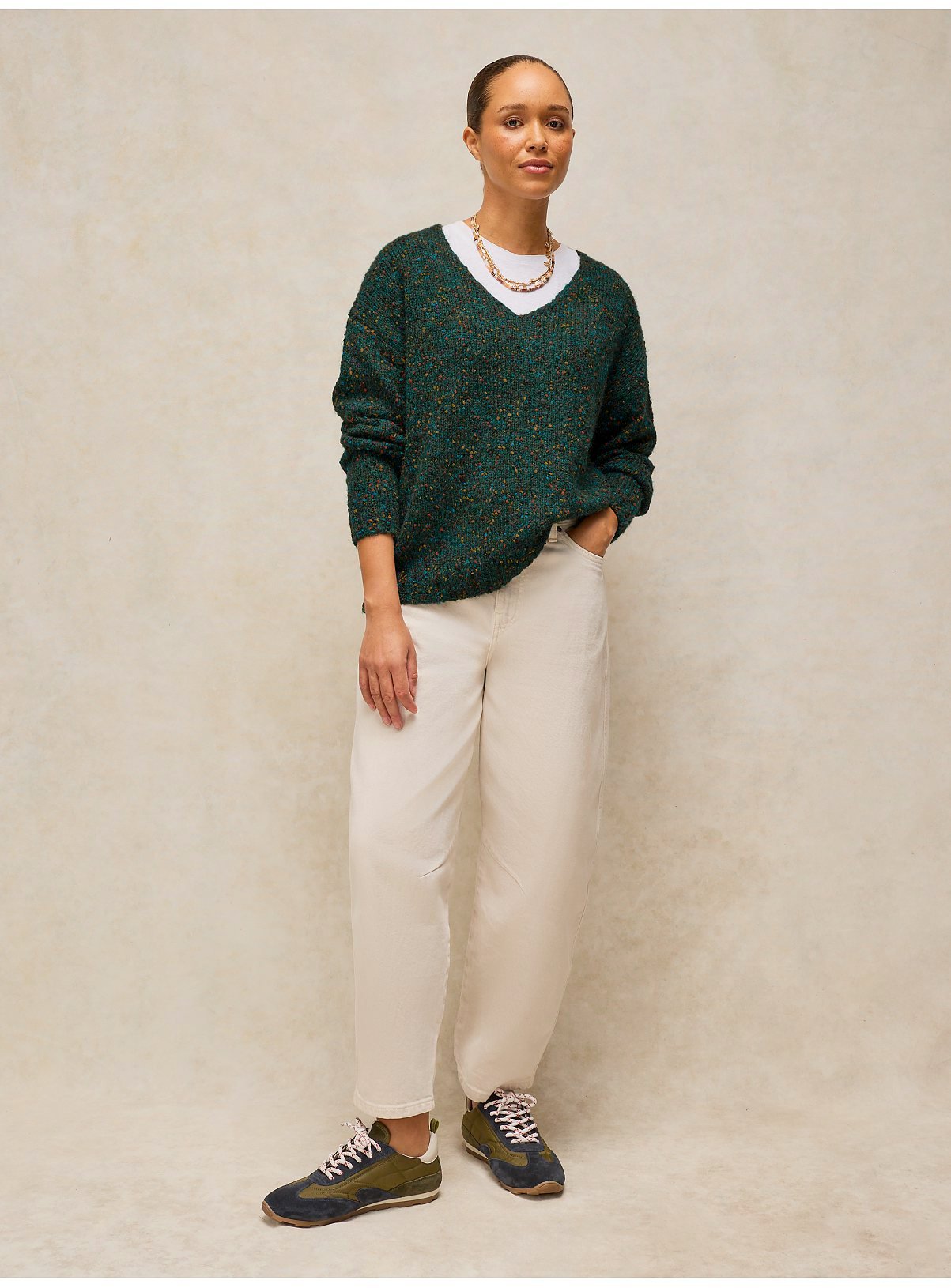 WHITE STUFF Texture V Neck Jumper 18 - Image 3 thumbnail